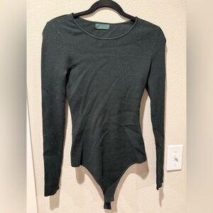 nuuds Long Sleeve Ribbed Sweater Bodysuit - Evergreen